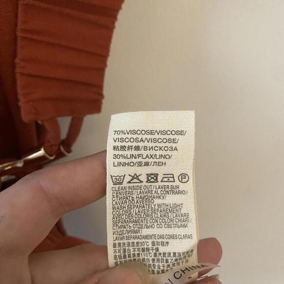 SUNCOO burnt orange long sleeve belted peasant dress - Picture 6 of 8